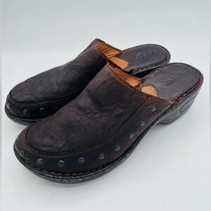 Born Marley Studded Leather Platform Clogs Slip-On Mules Womens 9 / 40.5 Brown